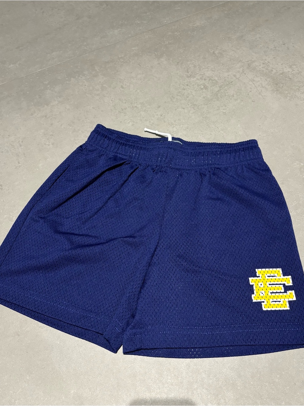 Eric Emanuel Navy Mesh Kids Shorts with Yellow Logo